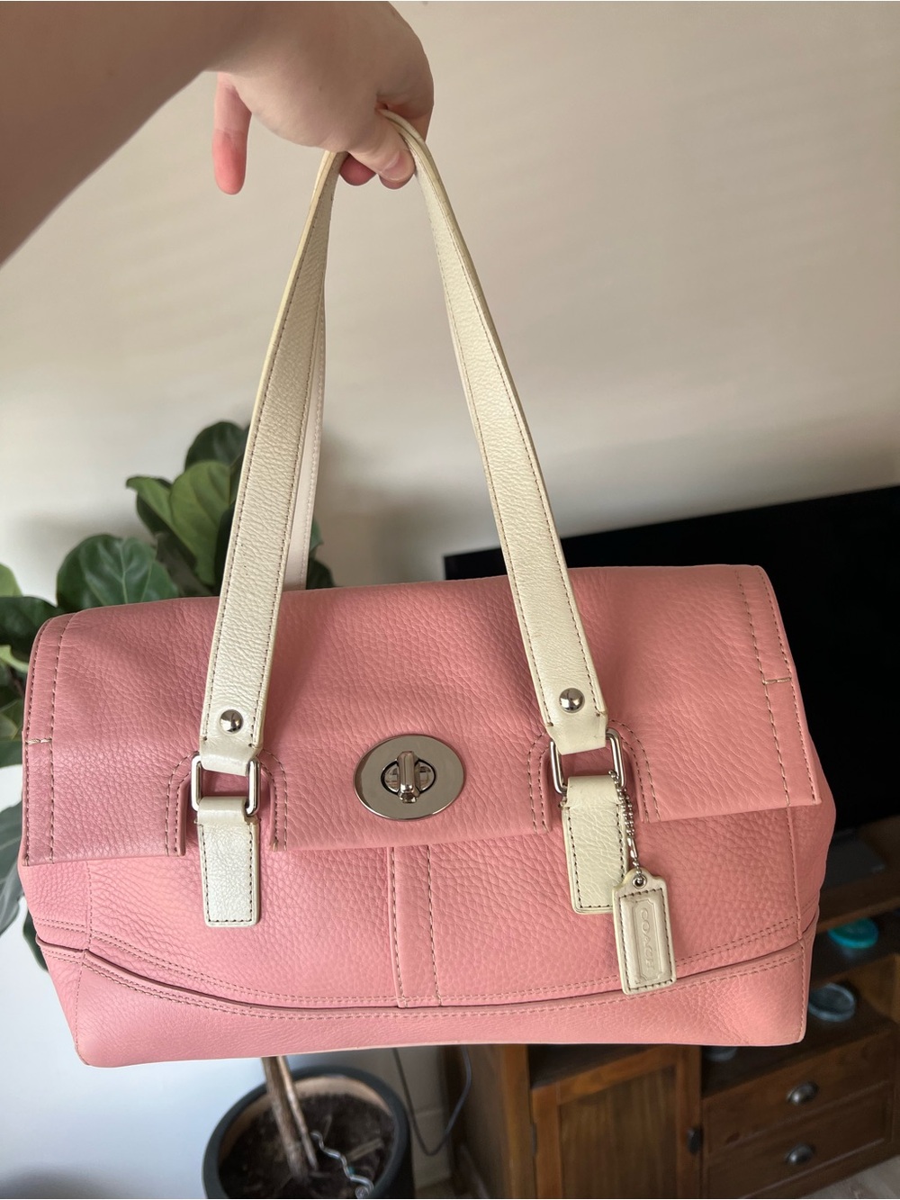 y2k Coach Baby Pink Leather Hampton Satchel